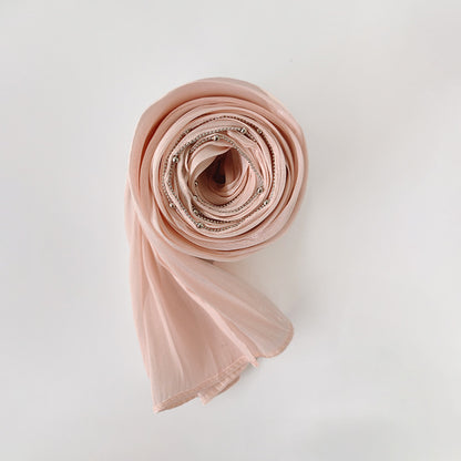 Women's Solid Color Headscarf Silver Metal Bead Edge Long Scarf ODM