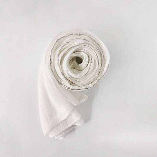 Women's Solid Color Headscarf Silver Metal Bead Edge Long Scarf ODM