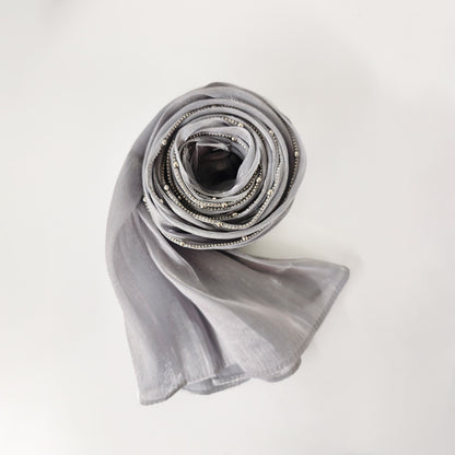 Women's Solid Color Headscarf Silver Metal Bead Edge Long Scarf ODM