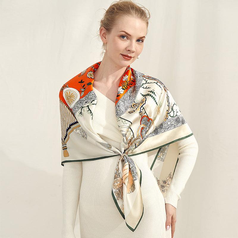 beige and orange Mulberry Silk Scarf