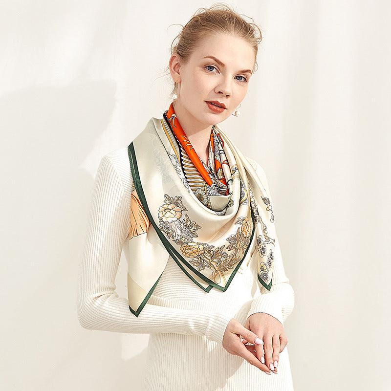 beige and orange Mulberry Silk Scarf