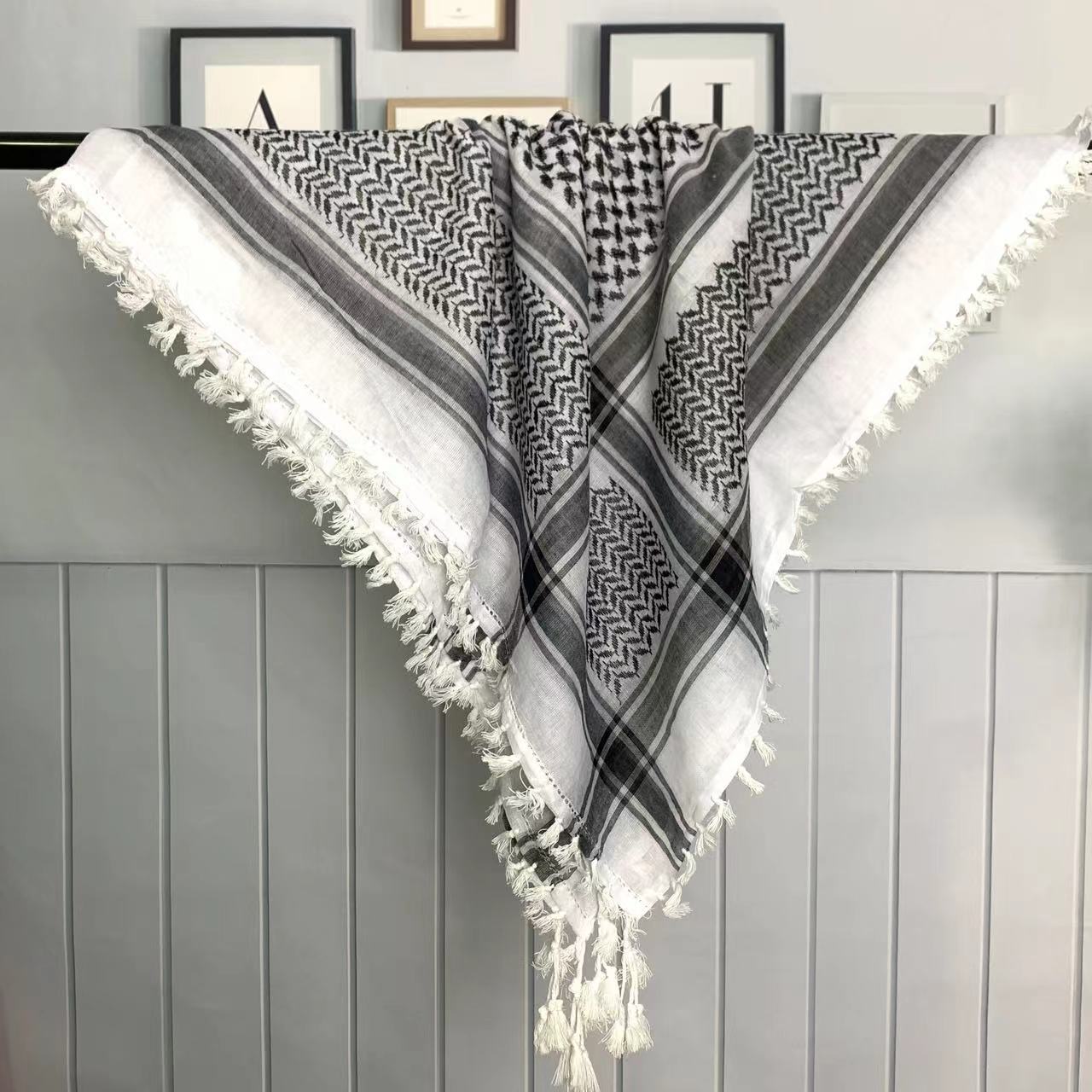 black and white Keffiyeh with tassels