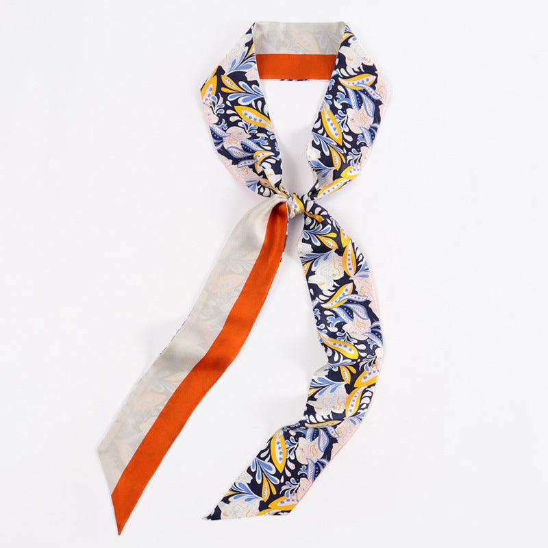 blue pattern skinny silk scarfs