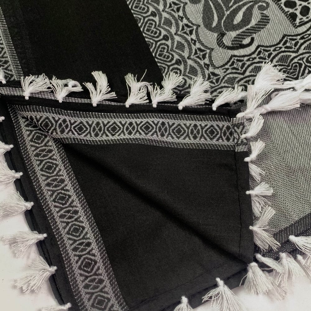 Black Shemagh With White Tassels