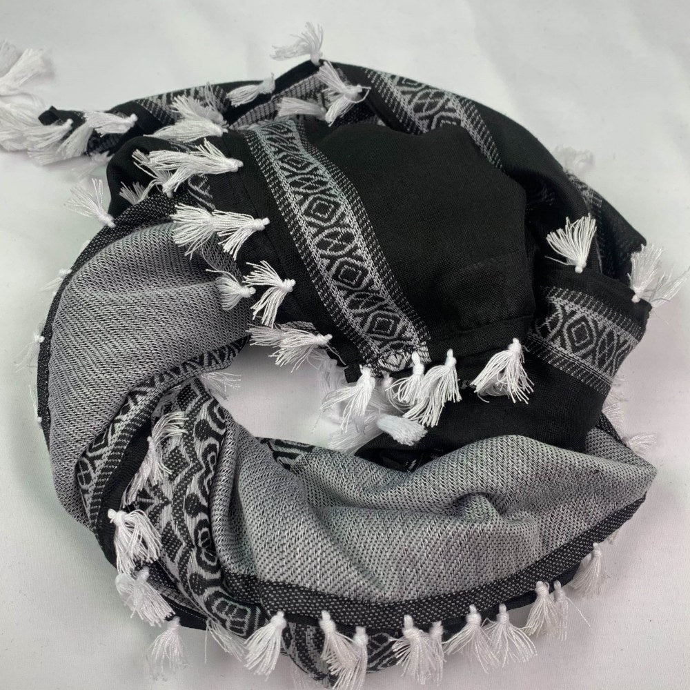 Black Shemagh With White Tassels