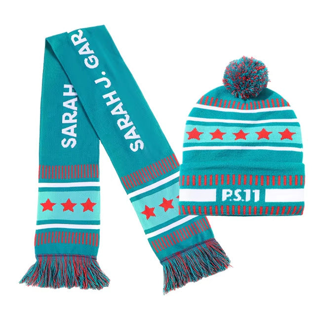 Custom Fan Scarf Football Rugby Scarf +Hat Knitted Jacquard Acrylic