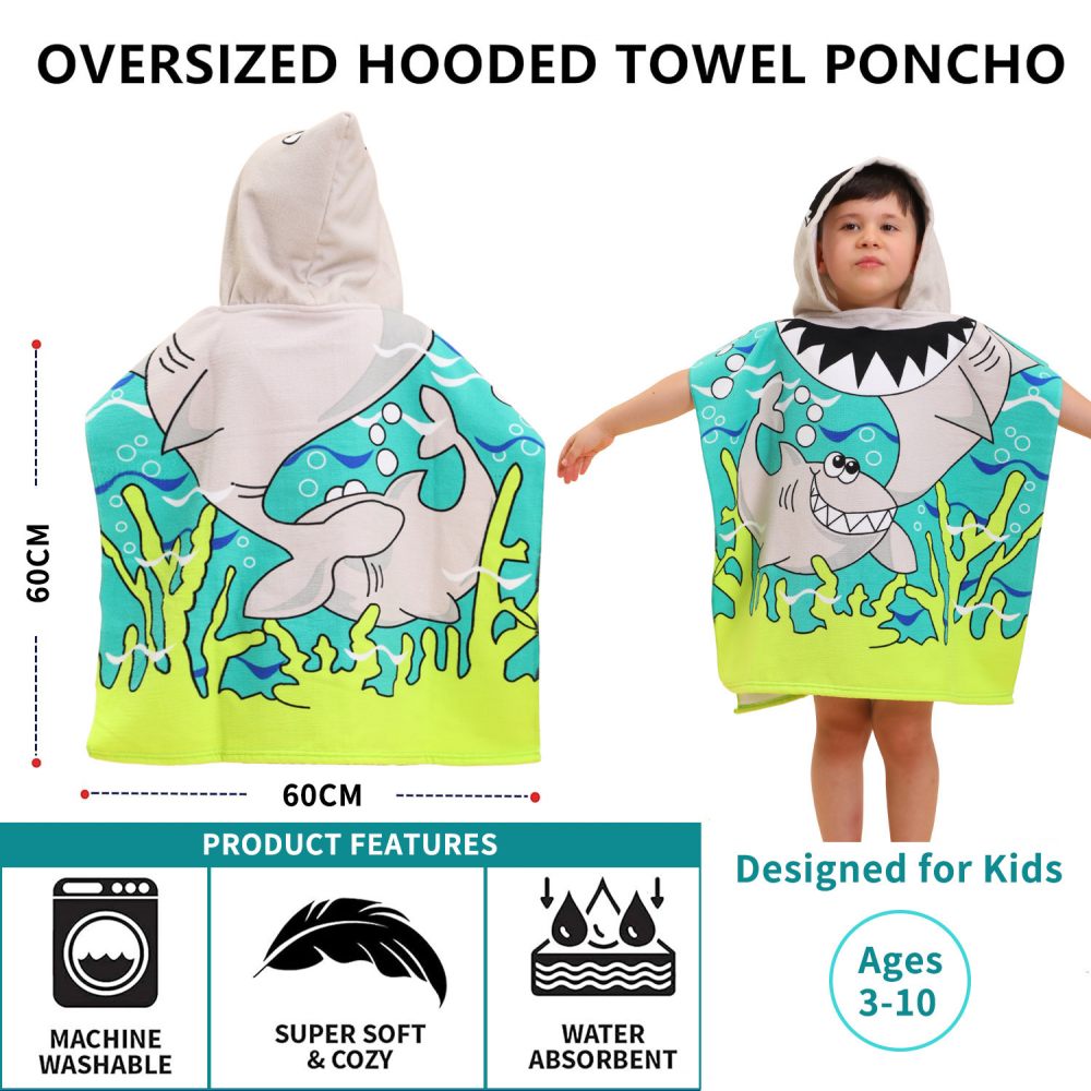 shark hooded beach towel poncho