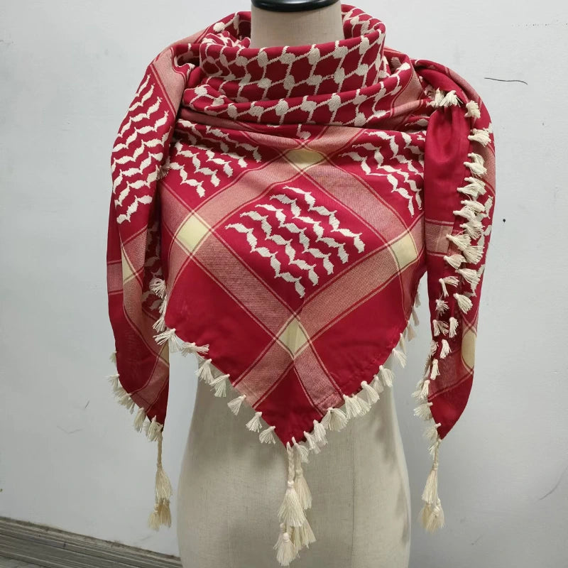 Red keffiyeh with white fringe