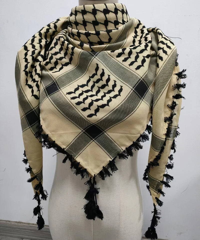 Yellow keffiyeh with black fringe