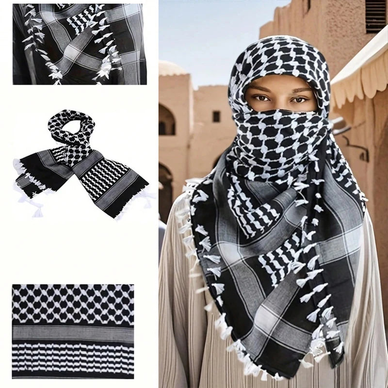 Army Universe White & Black Shemagh Tactical Scarf – Heavyweight 100% Cotton – Desert Keffiyeh