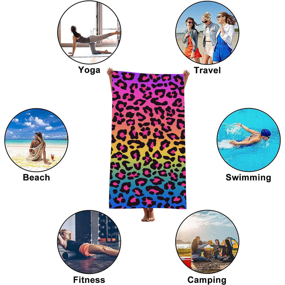 Rainbow Leopard Print Beach Towel