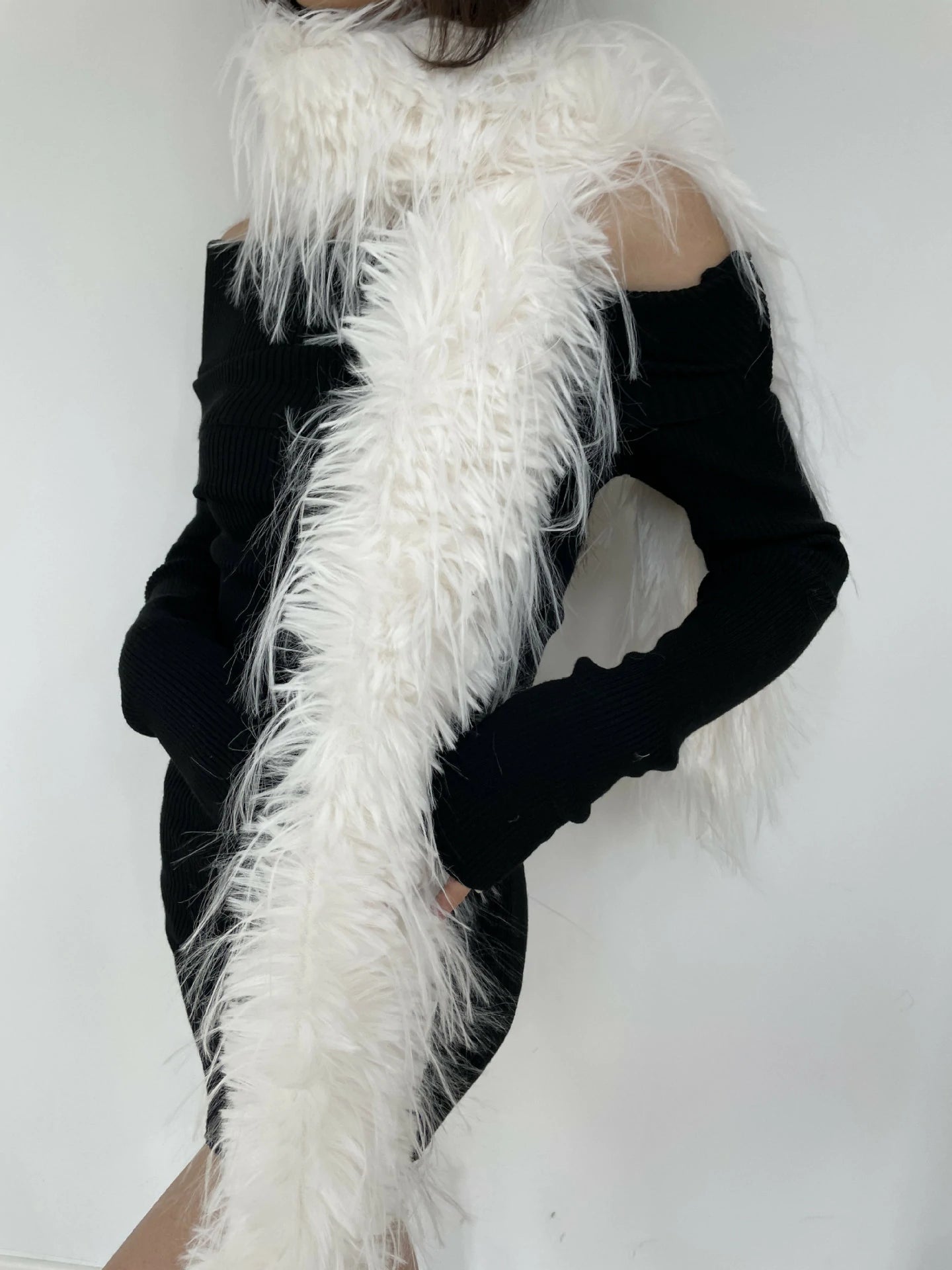 White long faux fur scarf