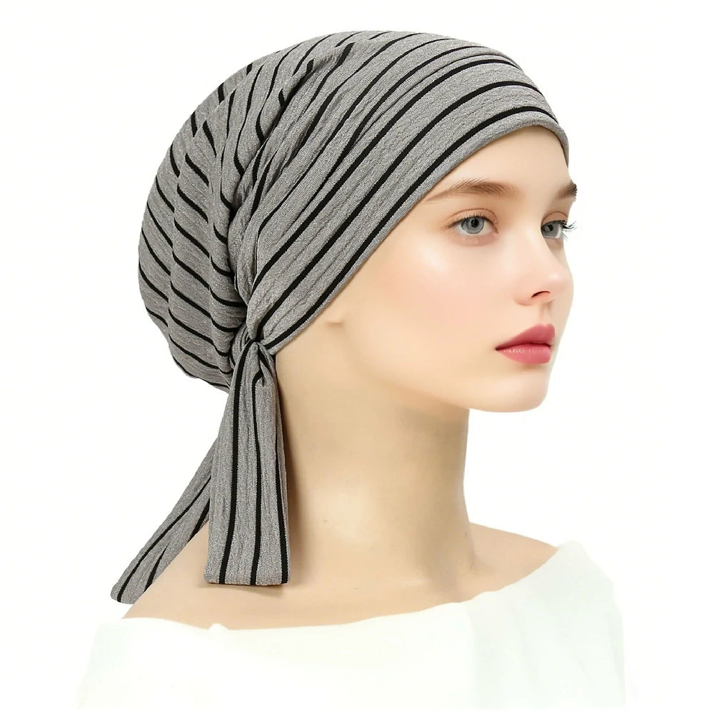 Black and gray striped headscarf