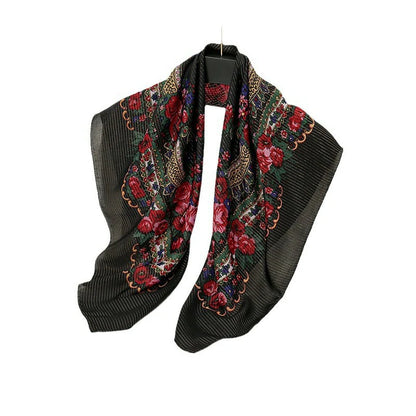 Red embroidered black headscarf