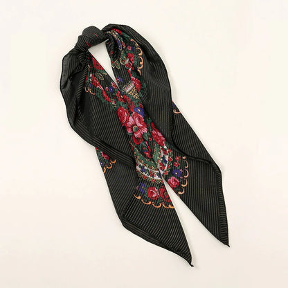 Red embroidered black headscarf