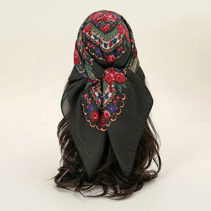 Red embroidered black headscarf