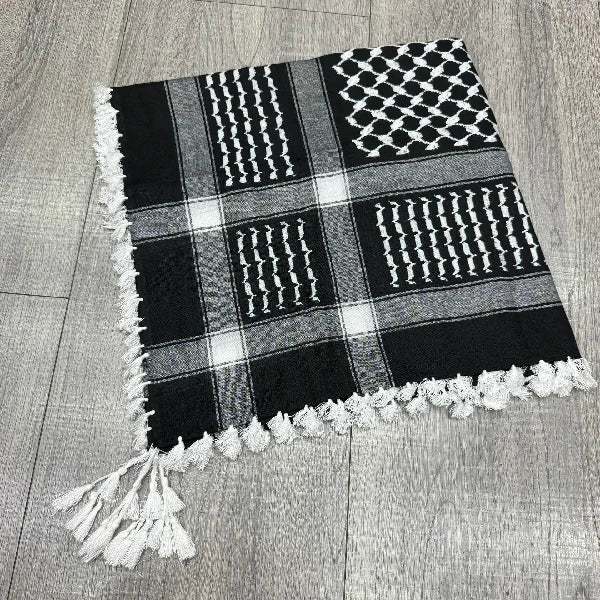 Black shawl with white tassels