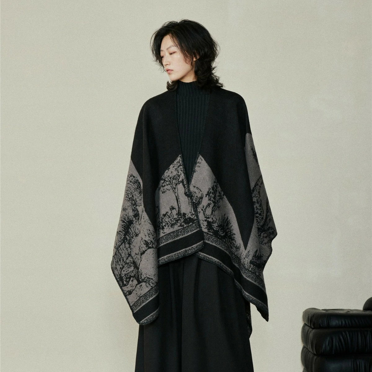 woman wearing a black shawl