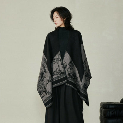 woman wearing a black shawl