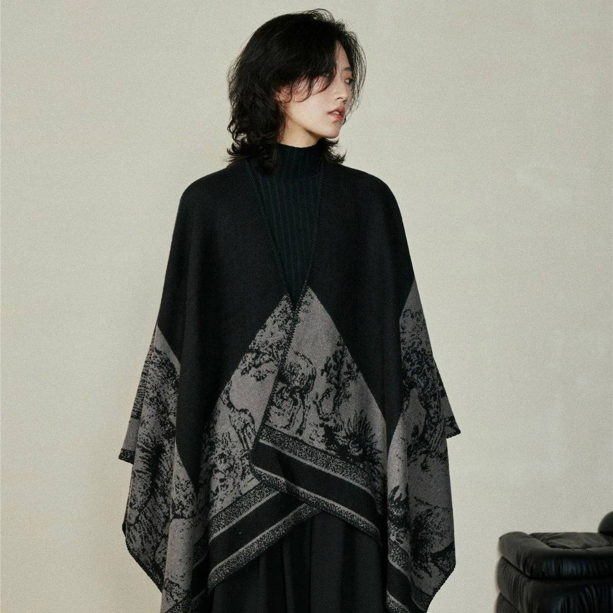 woman wearing a black shawl