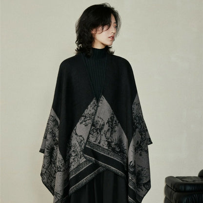 woman wearing a black shawl