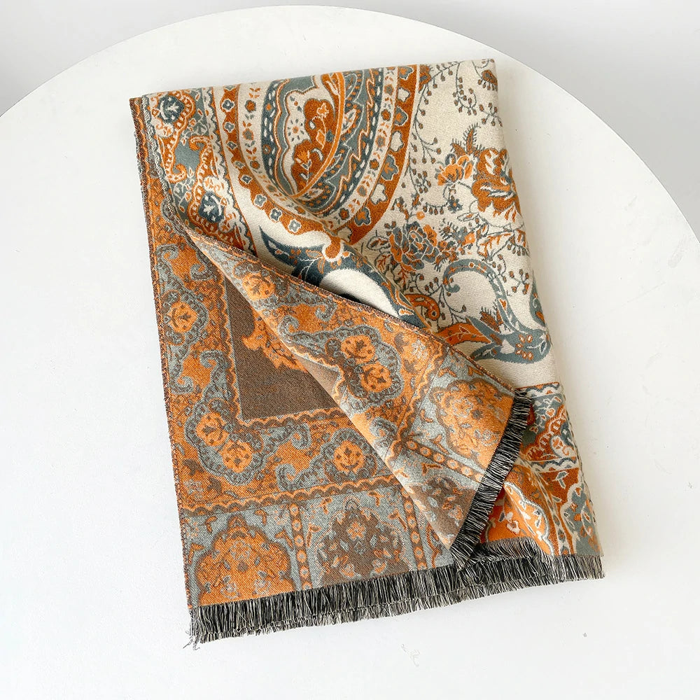 Beige Cashew Flowers Shawl