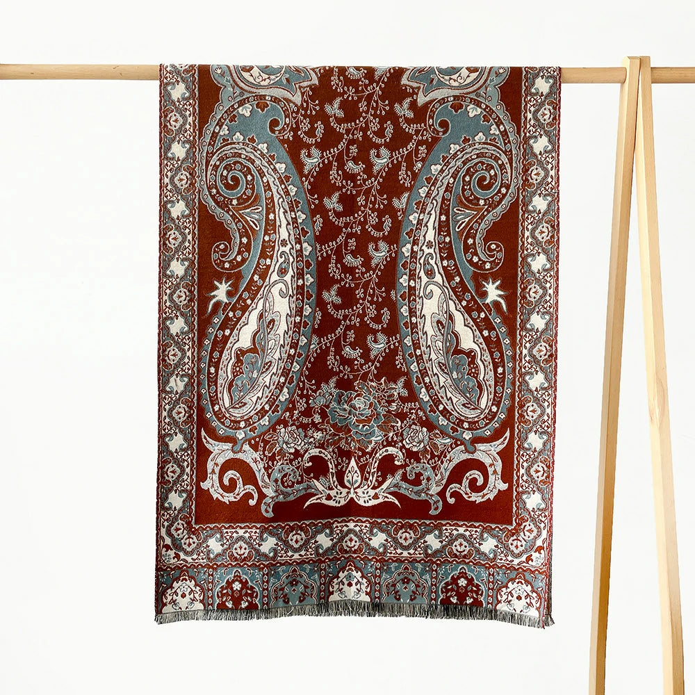 Wine-red Cashew flowers Shawl