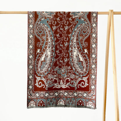 Wine-red Cashew flowers Shawl