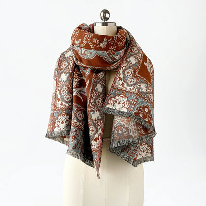 Wine-red Cashew flowers Shawl