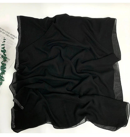 White pearl-patterned long scarf