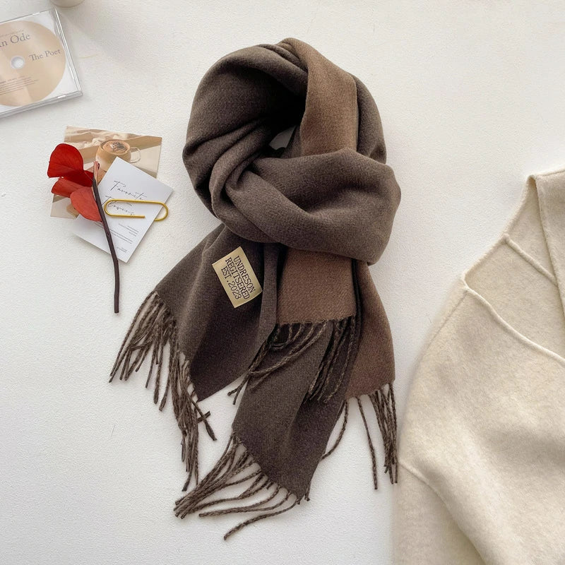 Coffee-colored two-tone scarf