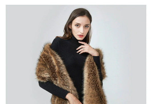 Khaki faux fur shawl