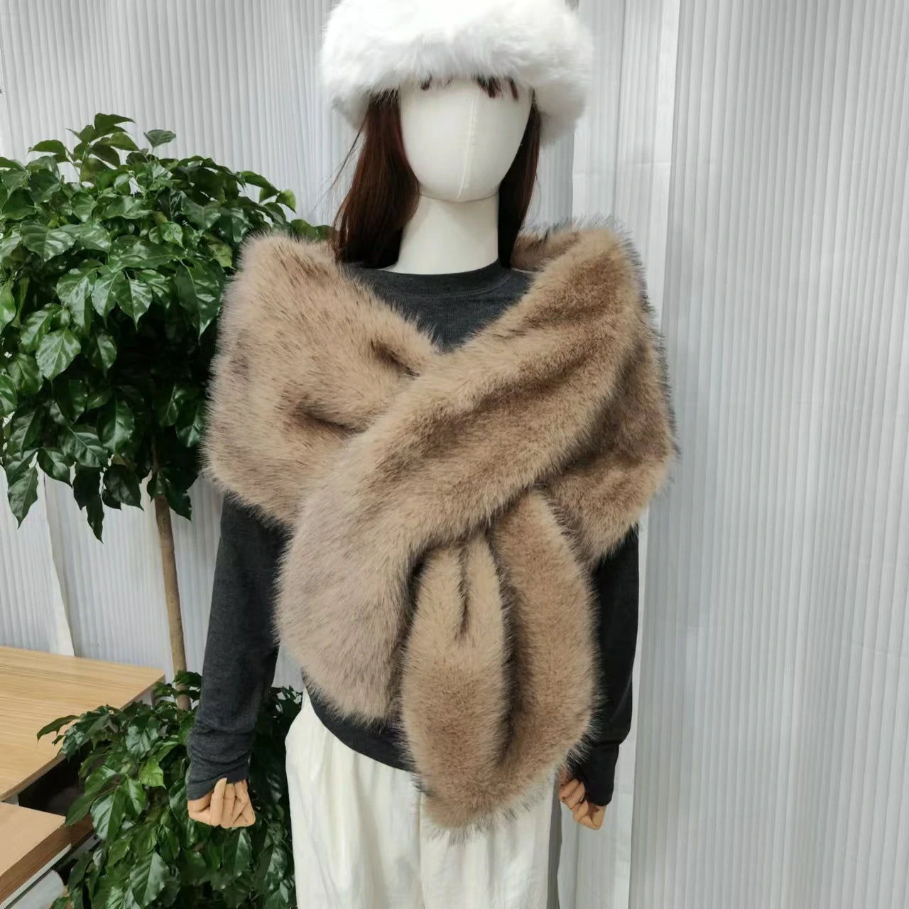 Brown synthetic shawl