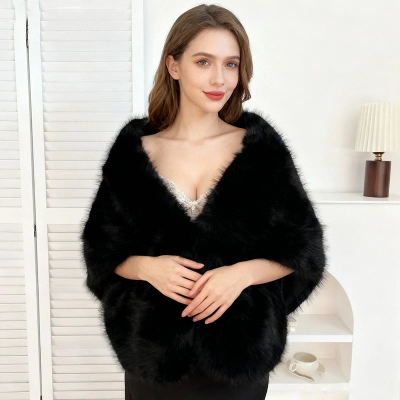 woman wearing black faux fur