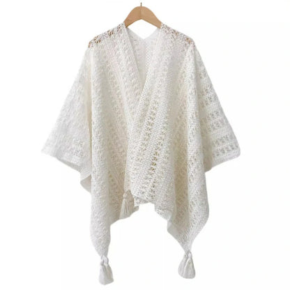 White knitted shawl with tassels