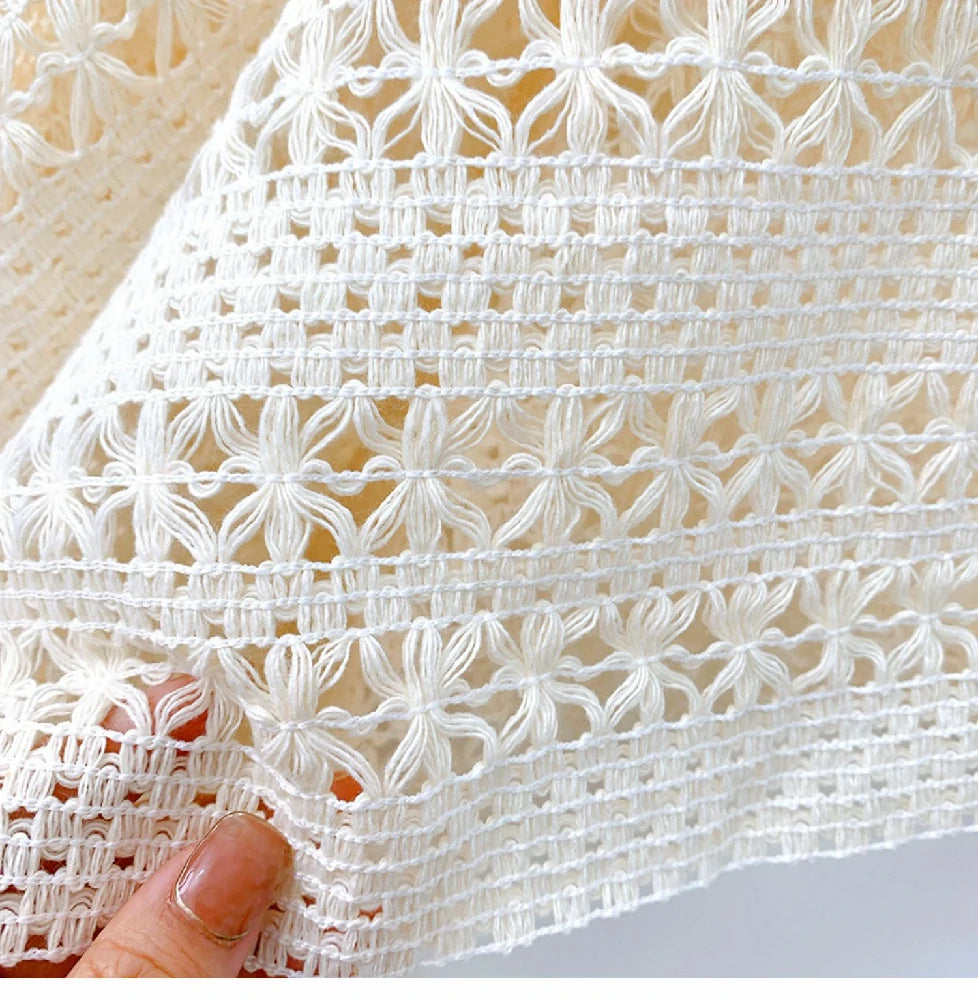Beige knit shawl details