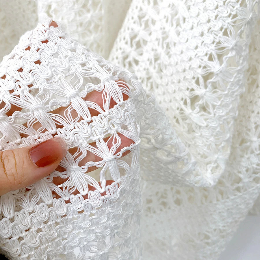 Beige knit shawl details