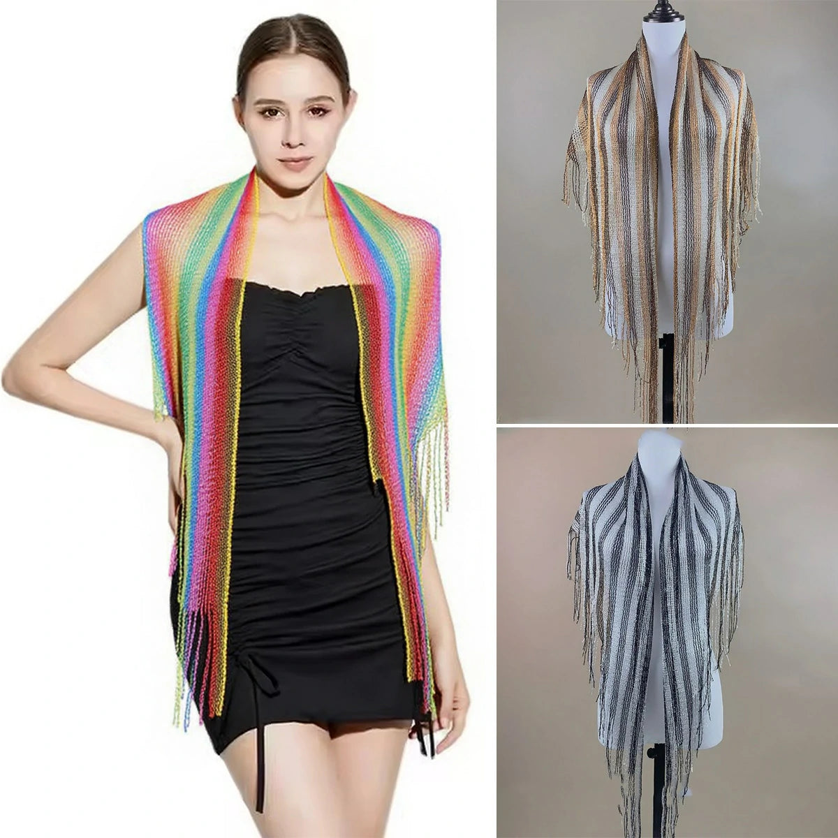 Rainbow gradient sequin scarf for women