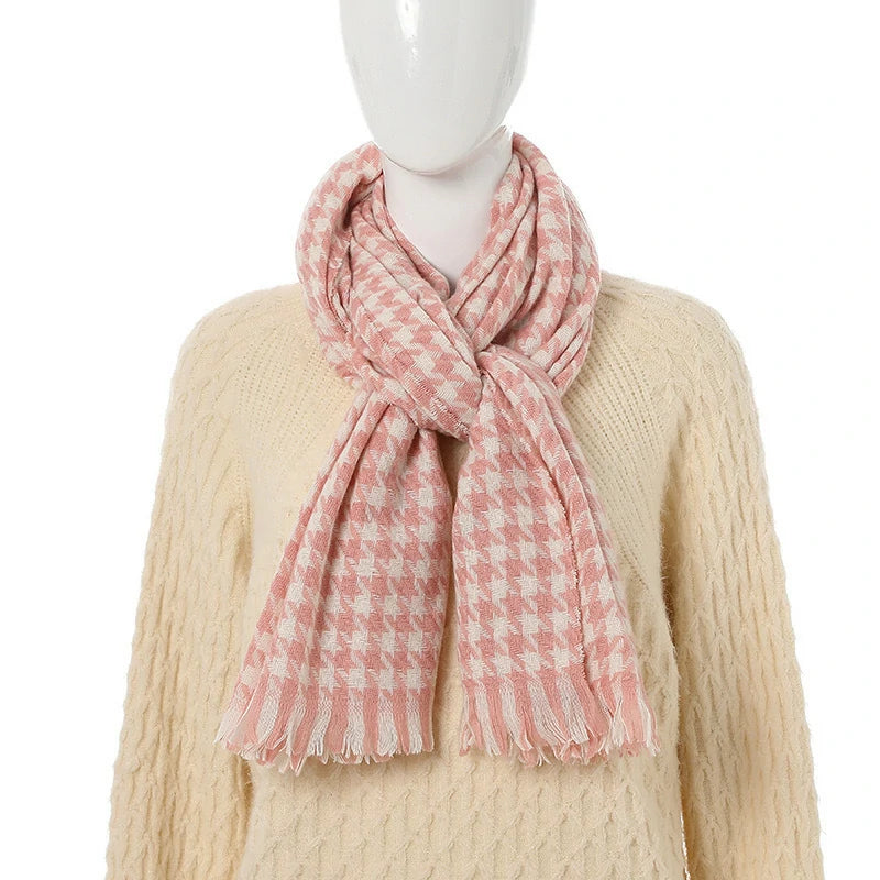 Pink houndstooth scarf