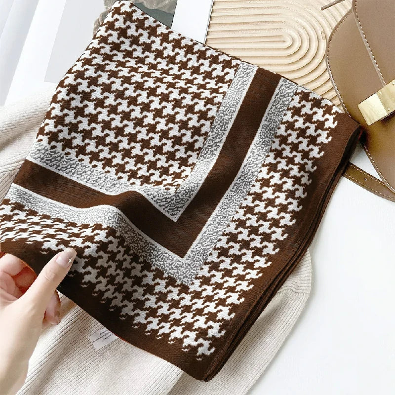 Details of the red houndstooth scarf