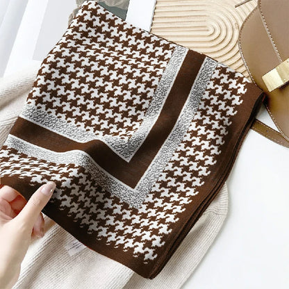 Details of the red houndstooth scarf