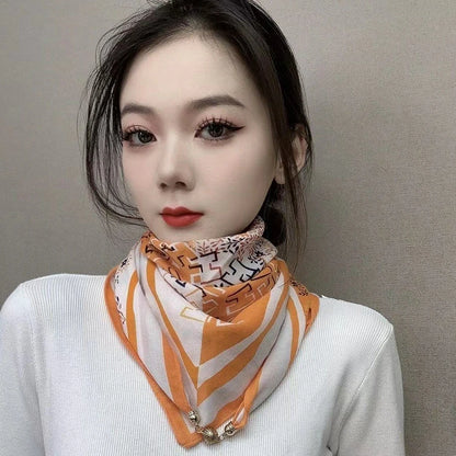 Orange and white patchwork silk scarf
