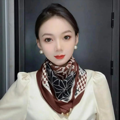 Khaki patterned silk scarf