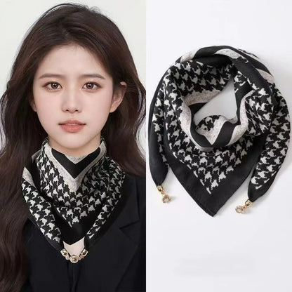 Black and white patterned silk scarf