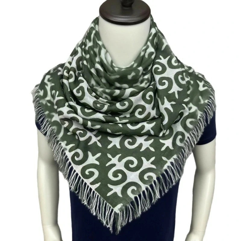 Green cross-stitch square scarf