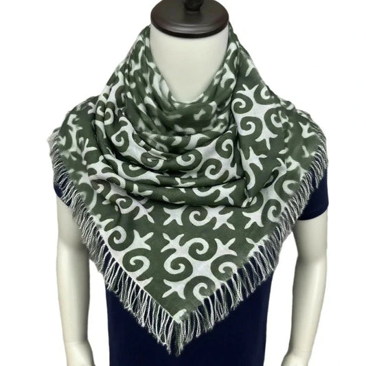 Green cross-stitch square scarf