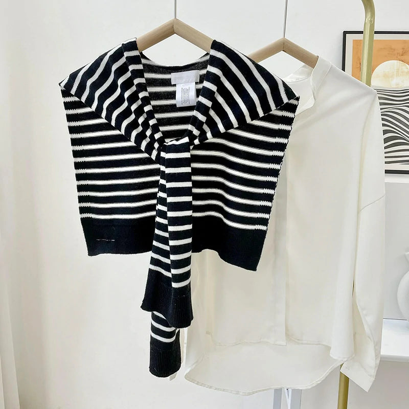 White striped black nautical-style shawl