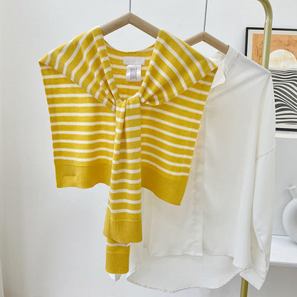 Yellow shawl with white stripes
