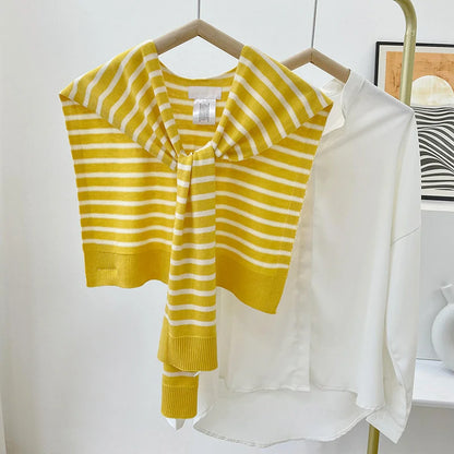Yellow shawl with white stripes
